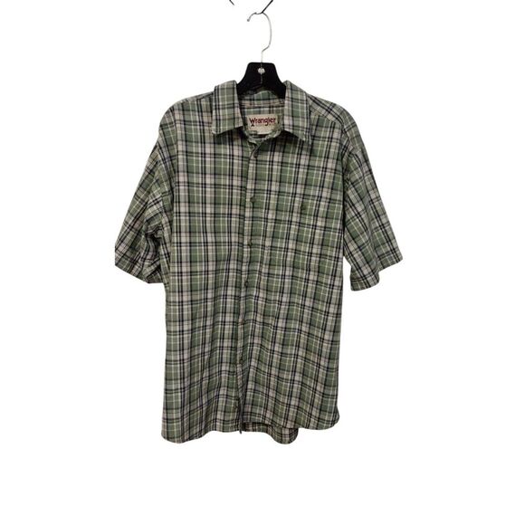 Wrangler Men's green blend plaid short sleeve collard button down - Picture 1 of 5